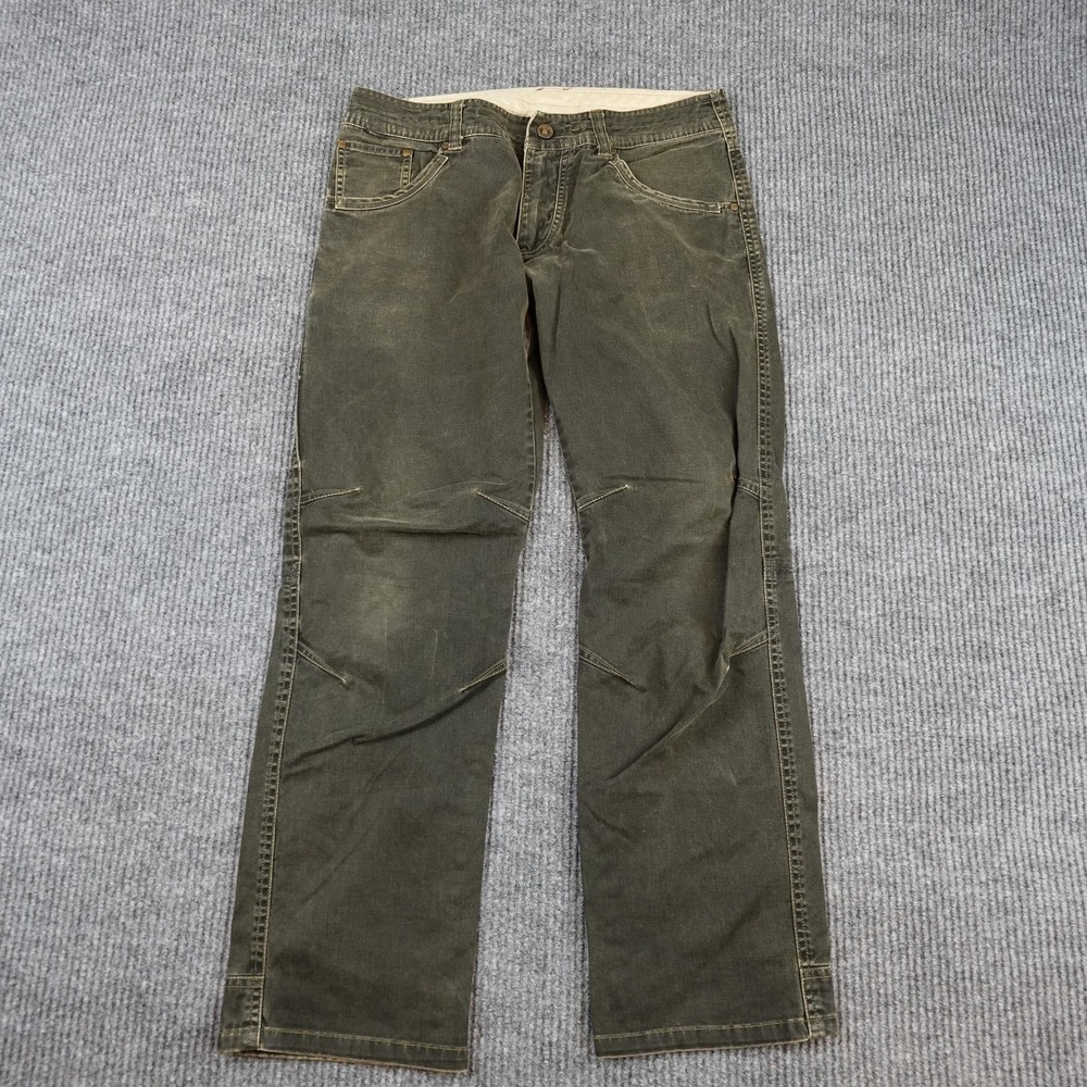 Kuhl Easy Rydr Pants Mens 32x30 Green Canvas Workwear Outdoor Casual Patina Dye